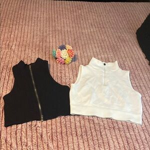 Black and White Zip-Up Crop Tops